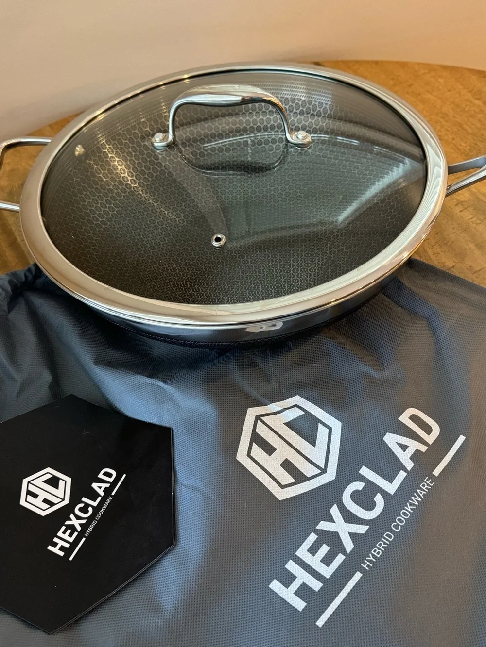 HEXCLAD | 12” Hybrid Wok with Glass Lid, Nonstick Stainless Steel - Complete NEW